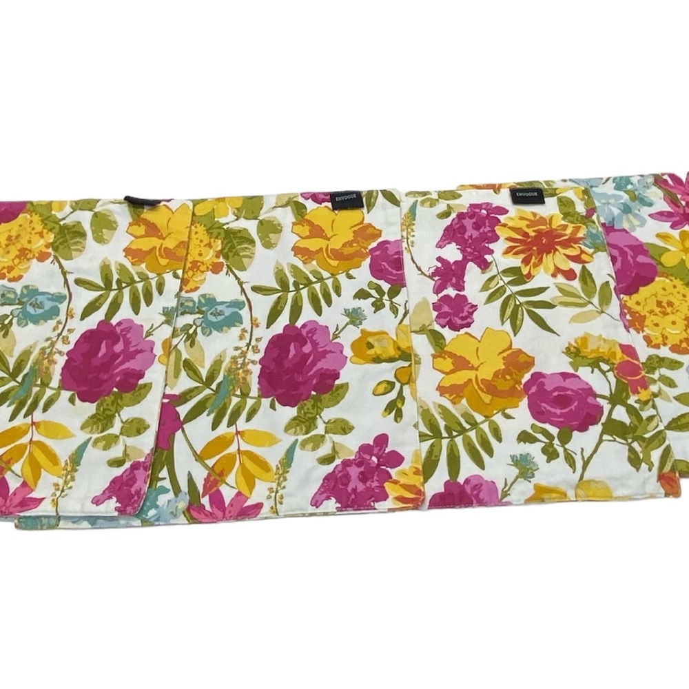 Envogue Placemats Set of 4 Floral Cotton 14X14 Double Sided Summer Multicolored